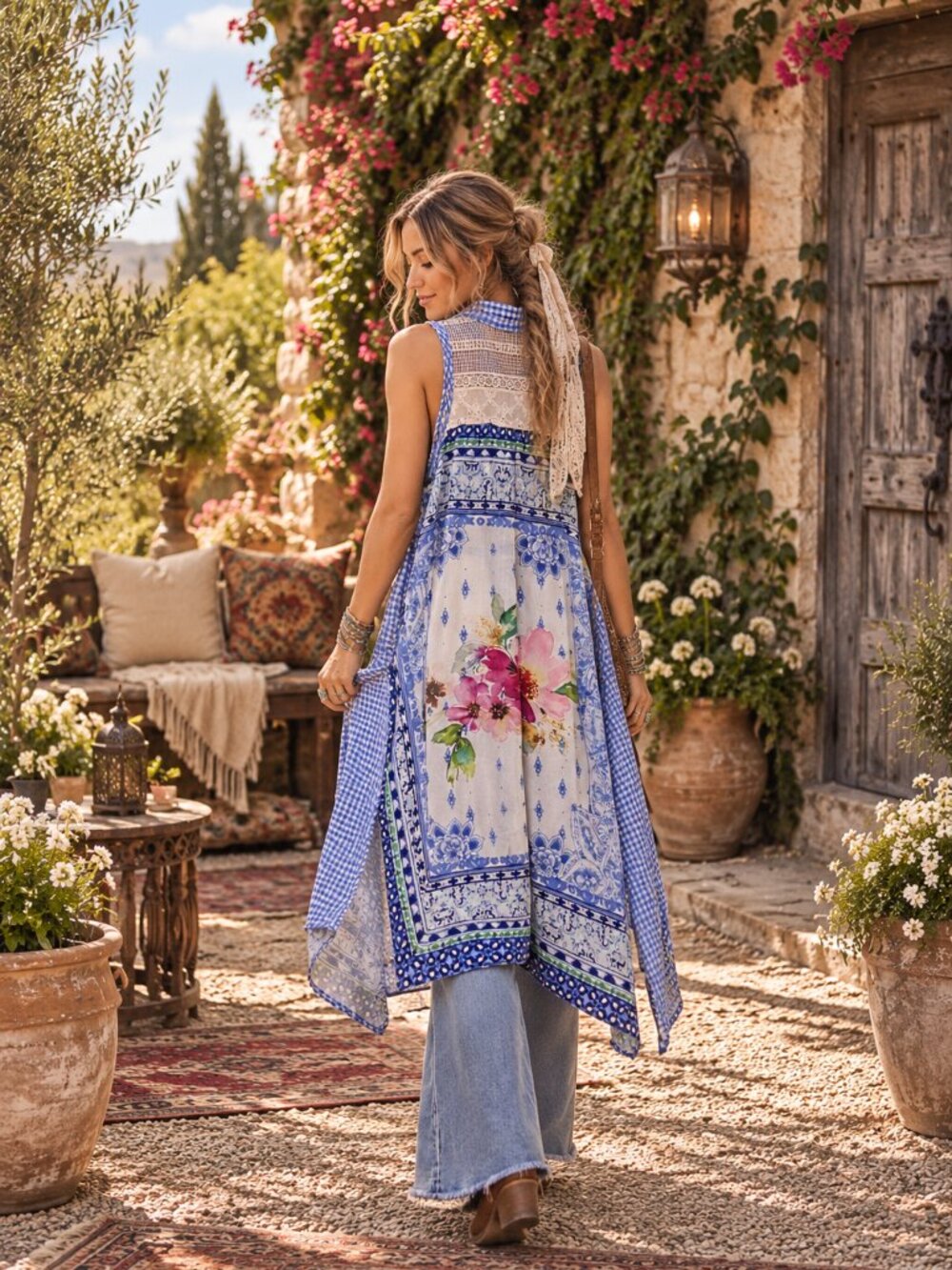 Aratta Mixed Print Floral Lace Maxi Shirt Dress
